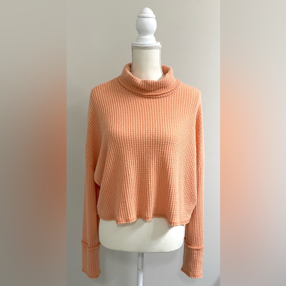 Wild Fable Womens XL Orange Waffle Knit Crop Top Boho Fall Y2K Comfy Streetwear